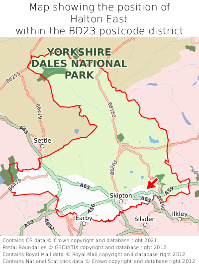 Map showing location of Halton East within BD23