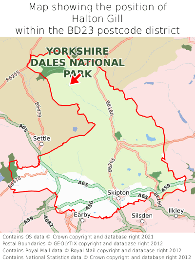 Map showing location of Halton Gill within BD23