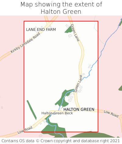 Map showing extent of Halton Green as bounding box