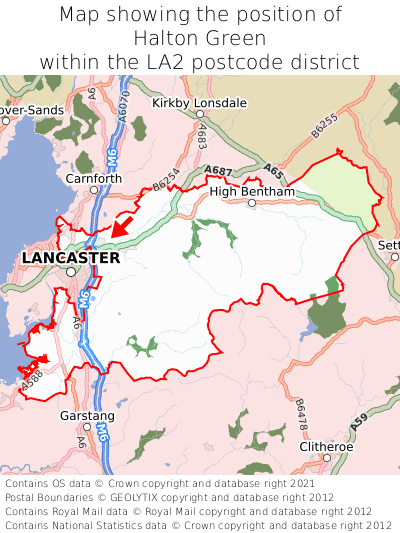 Map showing location of Halton Green within LA2