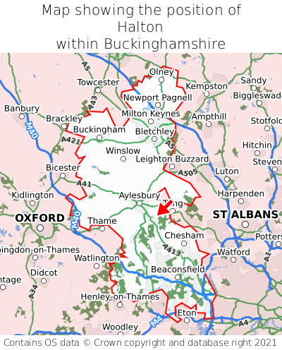 Map showing location of Halton within Buckinghamshire