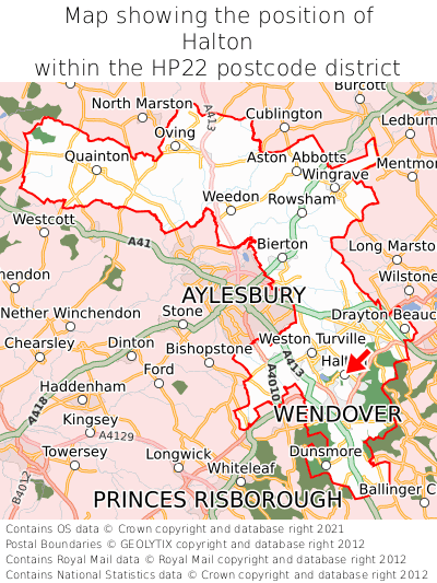 Map showing location of Halton within HP22