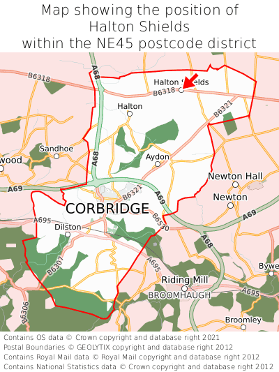 Map showing location of Halton Shields within NE45