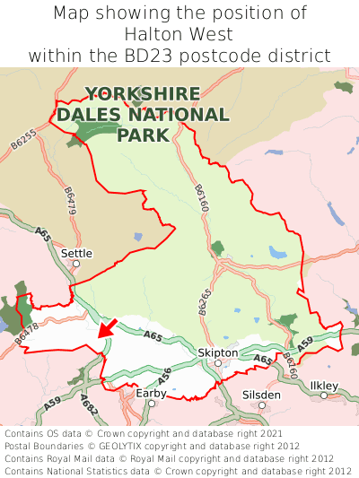 Map showing location of Halton West within BD23