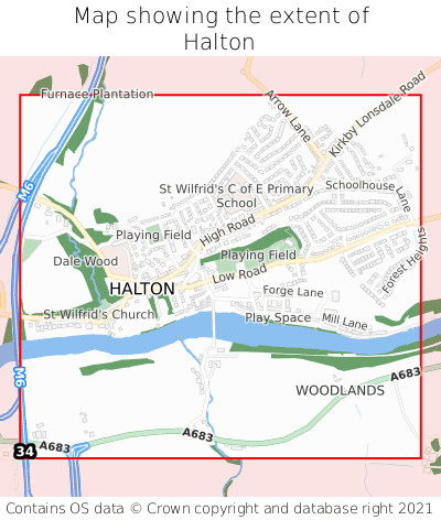 Map showing extent of Halton as bounding box