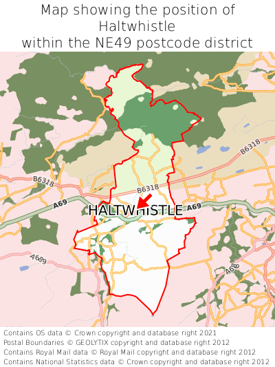 Map showing location of Haltwhistle within NE49