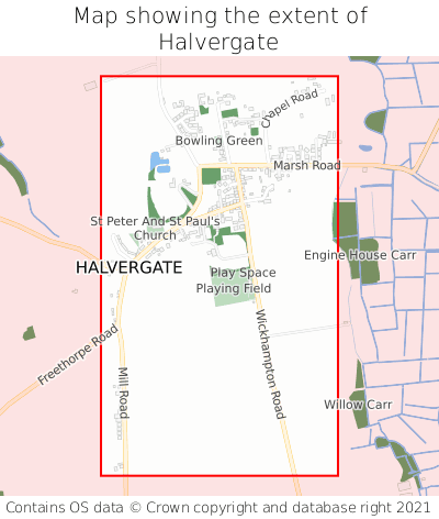 Map showing extent of Halvergate as bounding box