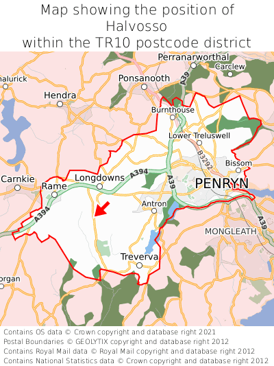 Map showing location of Halvosso within TR10