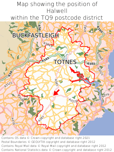 Map showing location of Halwell within TQ9