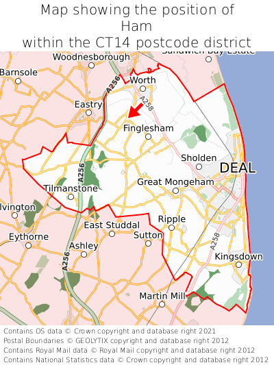 Map showing location of Ham within CT14