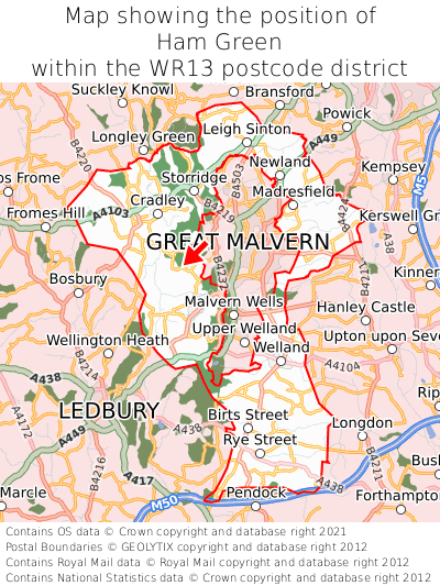 Map showing location of Ham Green within WR13