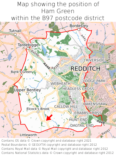 Map showing location of Ham Green within B97