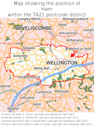 Map showing location of Ham within TA21