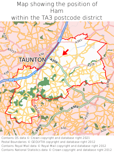 Map showing location of Ham within TA3