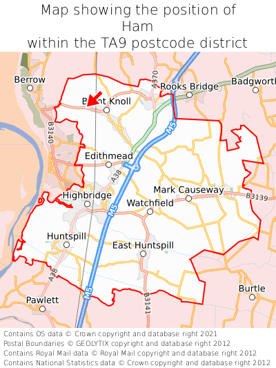 Map showing location of Ham within TA9