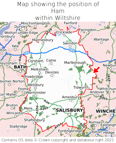 Map showing location of Ham within Wiltshire