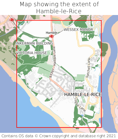 Map showing extent of Hamble-le-Rice as bounding box