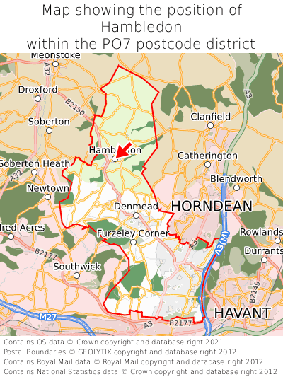 Map showing location of Hambledon within PO7