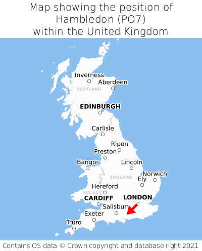 Map showing location of Hambledon within the UK
