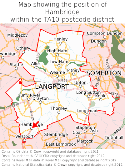 Map showing location of Hambridge within TA10
