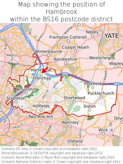 Map showing location of Hambrook within BS16