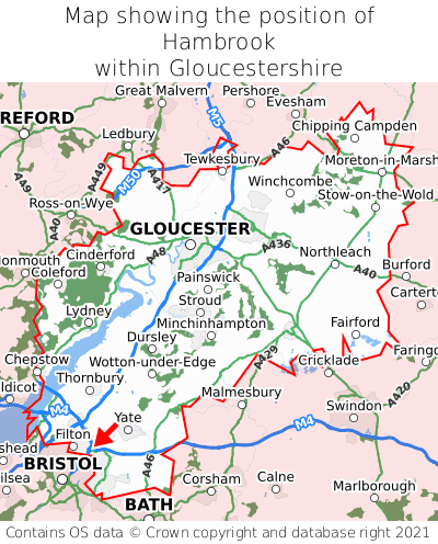 Map showing location of Hambrook within Gloucestershire