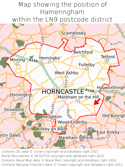 Map showing location of Hameringham within LN9