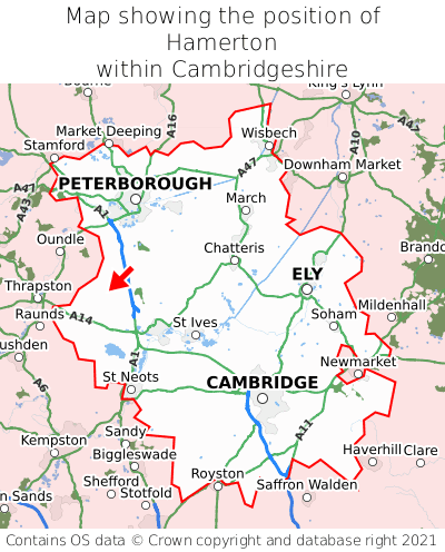 Map showing location of Hamerton within Cambridgeshire
