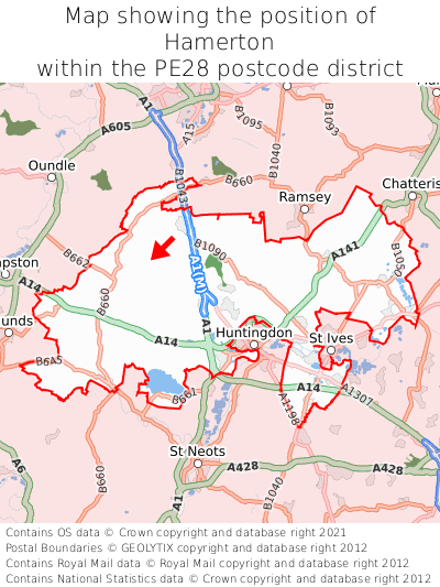 Map showing location of Hamerton within PE28