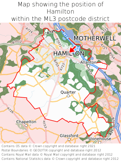 Map showing location of Hamilton within ML3