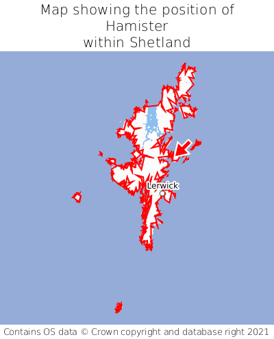 Map showing location of Hamister within Shetland
