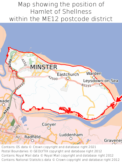 Map showing location of Hamlet of Shellness within ME12