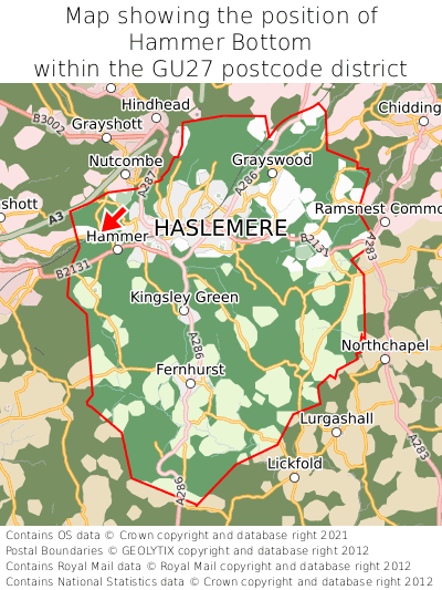 Map showing location of Hammer Bottom within GU27