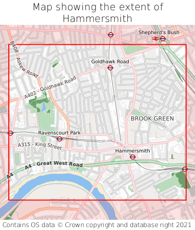 Map showing extent of Hammersmith as bounding box