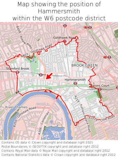 Map showing location of Hammersmith within W6