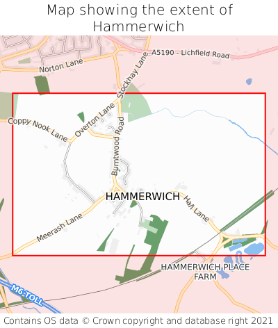 Map showing extent of Hammerwich as bounding box