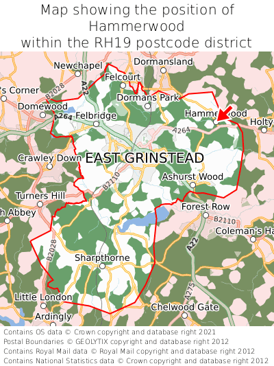 Map showing location of Hammerwood within RH19