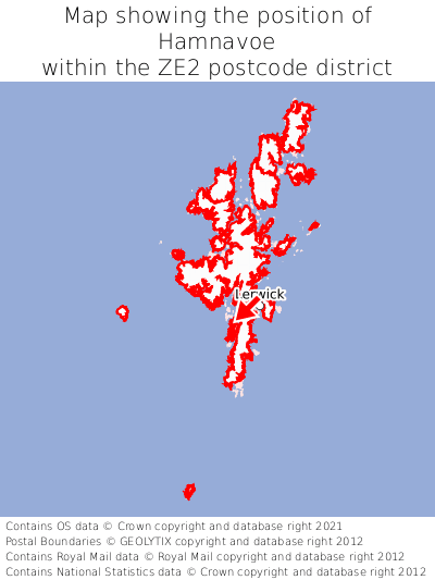 Map showing location of Hamnavoe within ZE2