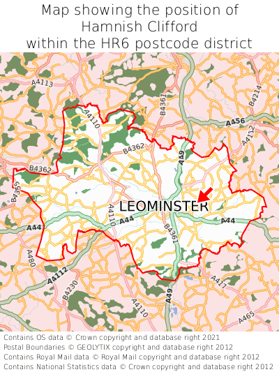 Map showing location of Hamnish Clifford within HR6