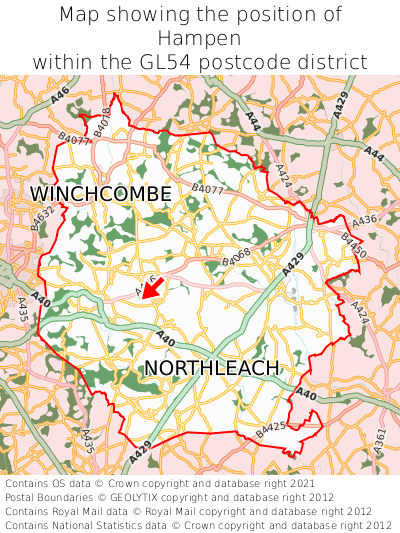 Map showing location of Hampen within GL54