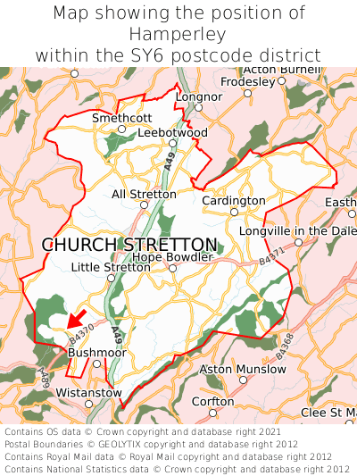Map showing location of Hamperley within SY6