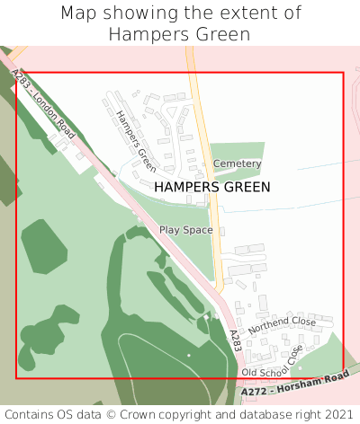 Map showing extent of Hampers Green as bounding box