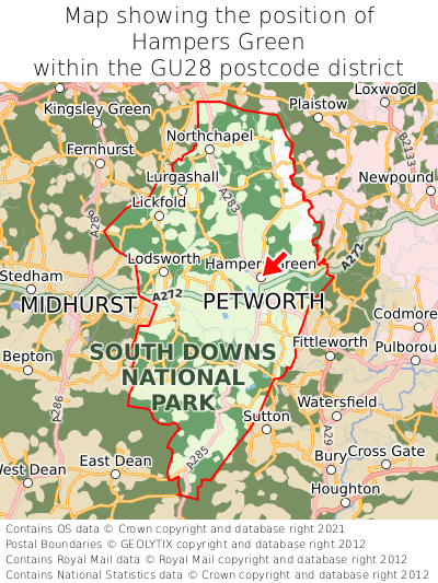 Map showing location of Hampers Green within GU28