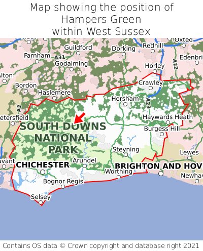 Map showing location of Hampers Green within West Sussex