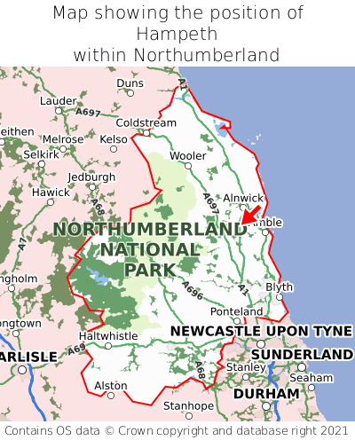 Map showing location of Hampeth within Northumberland