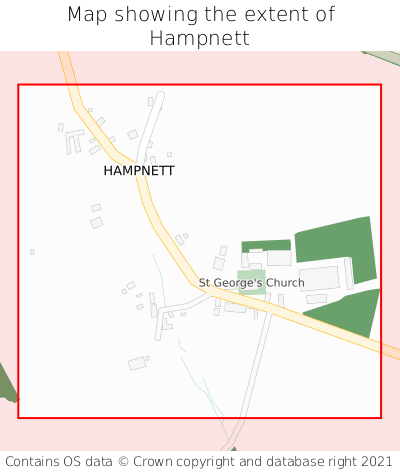 Map showing extent of Hampnett as bounding box