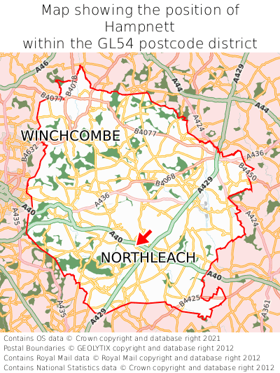 Map showing location of Hampnett within GL54