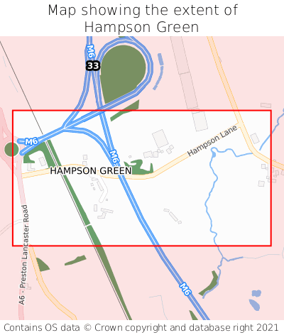 Map showing extent of Hampson Green as bounding box