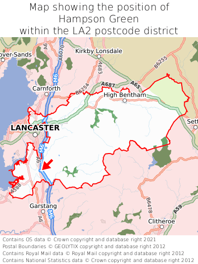 Map showing location of Hampson Green within LA2