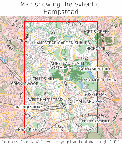 Map showing extent of Hampstead as bounding box